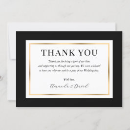 Cartão De Agradecimento Casamento Dourado e branco preto moderno elegante