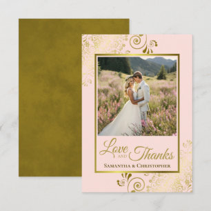 Cartão De Agradecimento Casamento Dourado e cor-de-rosa com pincel elegant