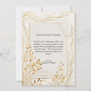 Cartão De Agradecimento Casamento Dourado e Eucalyptus romântico