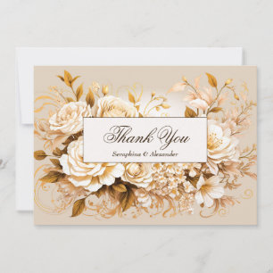 Cartão De Agradecimento Casamento Dourado e Flamental de Ivory Obrigado