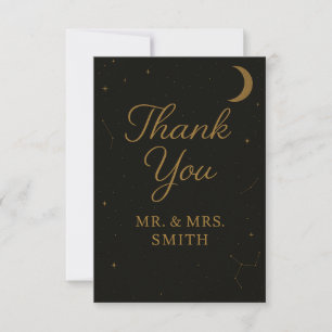 Cartão De Agradecimento Casamento Dourado e negro celestial