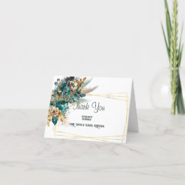 Cartão De Agradecimento Casamento Dourado e Teal