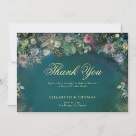 Cartão De Agradecimento Casamento Dourado entre a floresta de Rosas de Fad