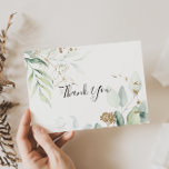 Cartão De Agradecimento Casamento Dourado Eucalyptus Calliografia<br><div class="desc">Este cartões de agradecimentos de casamento plano de eucalipto de ouro é perfeito para um casamento rústico. Este design artístico apresenta a aquarela desenhada à mão, ouro e folhagem verde, inspirando beleza natural. Personalize o dentro da placa com seus nomes e uma mensagem de obrigado. Ou deixe o vazio da...</div>