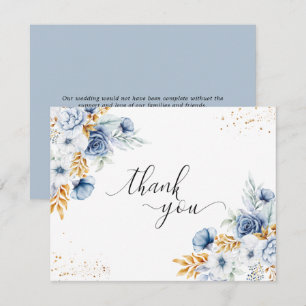 Cartão De Agradecimento Casamento Dourado Floral Branco Dusty Blue