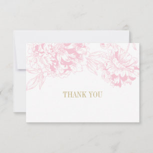 Cartão De Agradecimento Casamento Dourado Floral Elegante Rosa