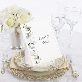 Cartão De Agradecimento Casamento Dourado Floral Eucalyptus Greenery