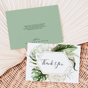 Cartão De Agradecimento Casamento Dourado geométrico de Verde Tropical
