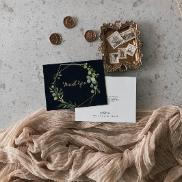 Cartão De Agradecimento Casamento Dourado Geométrico Eucalyptus Flat Verde