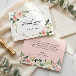 Cartão De Agradecimento Casamento Dourado Geométrico Moderno Blush Floral