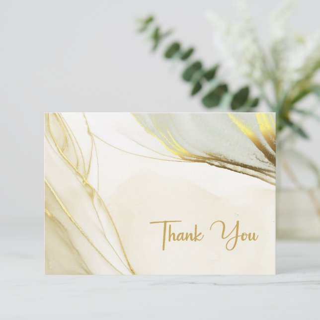 Cartão De Agradecimento Casamento Dourado Marble Elegante (Em pé/Frente)