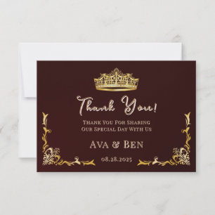 Cartão De Agradecimento Casamento Dourado Real Burgundy