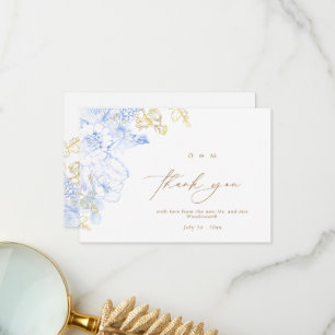 Cartão De Agradecimento Casamento Dourado, russo e elegante Florais Rosa