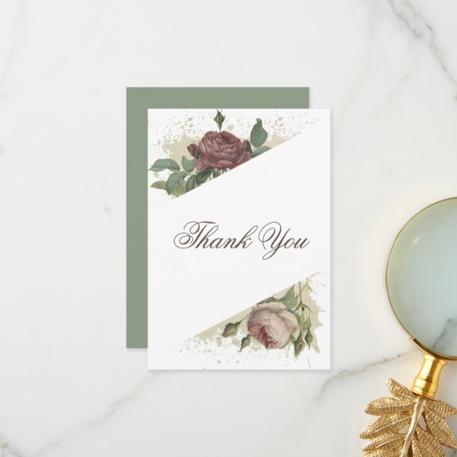 Cartão De Agradecimento Casamento Dourado Rustic Floral Modern Burgundy Ma (Frente/Verso In Situ)