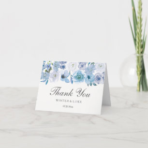 Cartão De Agradecimento Casamento Dusty Blue Floral Watercolor