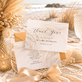 Cartão De Agradecimento Casamento Elegante Boho com Grama das Pampas