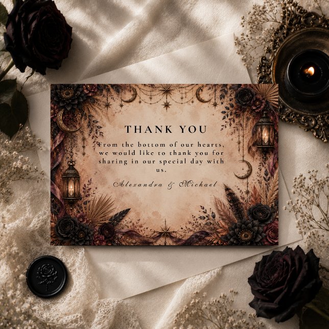 Cartão De Agradecimento Casamento Elegante Boho Góthico (Criador carregado)
