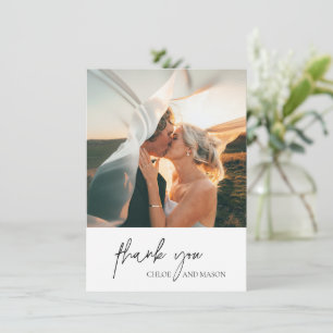 Cartão De Agradecimento Casamento Elegante Branco e Preto da Chloe