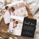 Cartão De Agradecimento Casamento Elegante Branco Negro Obrigado Foto<br><div class="desc">Casamento Negro e Branco Minimalista Obrigado Cartões que têm uma foto na frente e atrás. Os cartões de agradecimento contêm uma tipografia cursiva moderna,  escrita com letra de mão,  que é elegante,  simples e moderna para usar após a celebração do dia do casamento.</div>