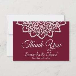 Cartão De Agradecimento Casamento Elegante Burgundy Silver Mandala
