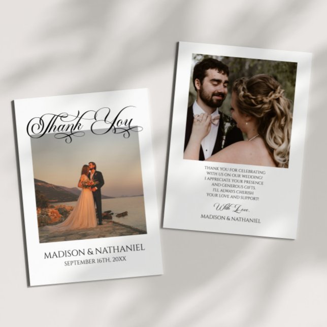 Cartão De Agradecimento Casamento Elegante Clássico de Foto Personalizada  (Criador carregado)