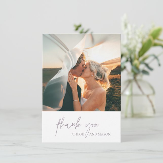 Cartão De Agradecimento Casamento Elegante Clássico Dusty Lilac Foto (Em pé/Frente)