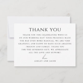 Cartão De Agradecimento Casamento Elegante | Clássico Minimalista Preto e