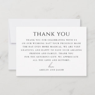 Cartão De Agradecimento Casamento Elegante   Clássico Minimalista Preto e 