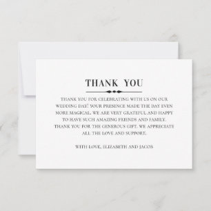 Cartão De Agradecimento Casamento elegante clássico. Preto e branco simple