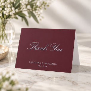 Cartão De Agradecimento Casamento Elegante Clássico Script Burgundy Doblad