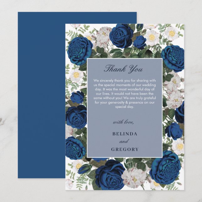 Cartão De Agradecimento Casamento Elegante com Floral Azul Moderno em Aqua (Frente/Verso)