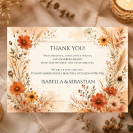 Cartão De Agradecimento Casamento Elegante com Flores Silvestres de Outono
