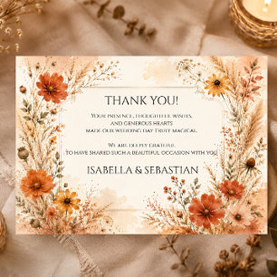 Cartão De Agradecimento Casamento Elegante com Flores Silvestres de Outono