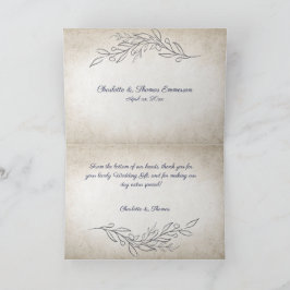 Cartão De Agradecimento Casamento Elegante com Folhas Macias e Letra de Cu