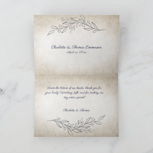 Cartão De Agradecimento Casamento Elegante com Folhas Macias e Letra de Cu