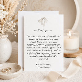 Cartão De Agradecimento Casamento Elegante com Laço Branco