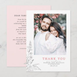 Cartão De Agradecimento Casamento Elegante Cor-de-Rosa, Flores Selvagens O