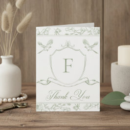Cartão De Agradecimento Casamento Elegante de Chinoiserie Bird & Crest