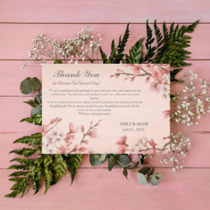 Cartão De Agradecimento Casamento Elegante de Flor de Cerejeira Rosa da Pr