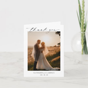 Cartão De Agradecimento Casamento Elegante de Foto Branco e Preto Clássico