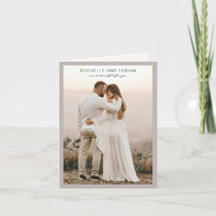 Cartão De Agradecimento Casamento Elegante de Foto de Taupe Simples