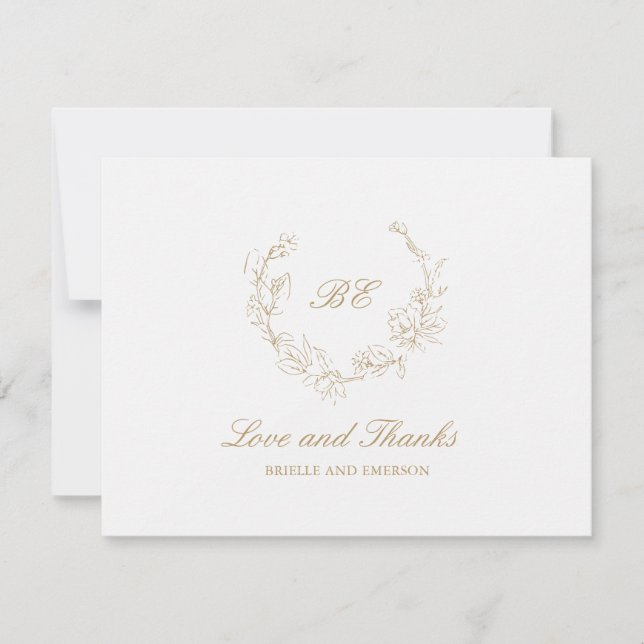 Cartão De Agradecimento Casamento Elegante de Foto do Monograma de Terra D (Frente)