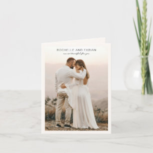 Cartão De Agradecimento Casamento Elegante de Foto em Creme Simples