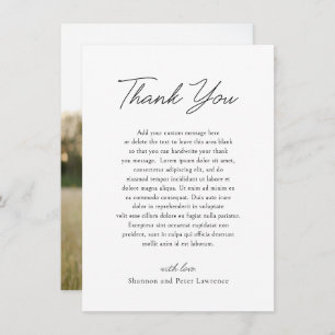 Cartão De Agradecimento Casamento Elegante de Foto Mínima Preta e Branca