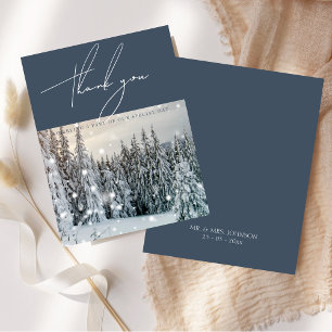 Cartão De Agradecimento Casamento Elegante de Inverno Floresta Nevada