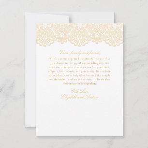 Cartão De Agradecimento Casamento Elegante de Lace Dourado sofisticado Pre