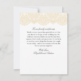 Cartão De Agradecimento Casamento Elegante de Lace Negro e Dourado