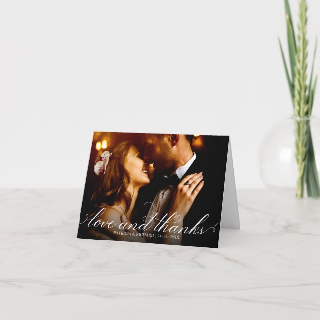 Cartão De Agradecimento Casamento Elegante De Obrigados E Amor Obrigado Fo (Frente)