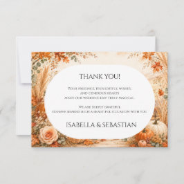 Cartão De Agradecimento Casamento Elegante de Outono com Abóbora & Flor Bo