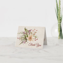 Cartão De Agradecimento Casamento Elegante de Poinsettia & Berries